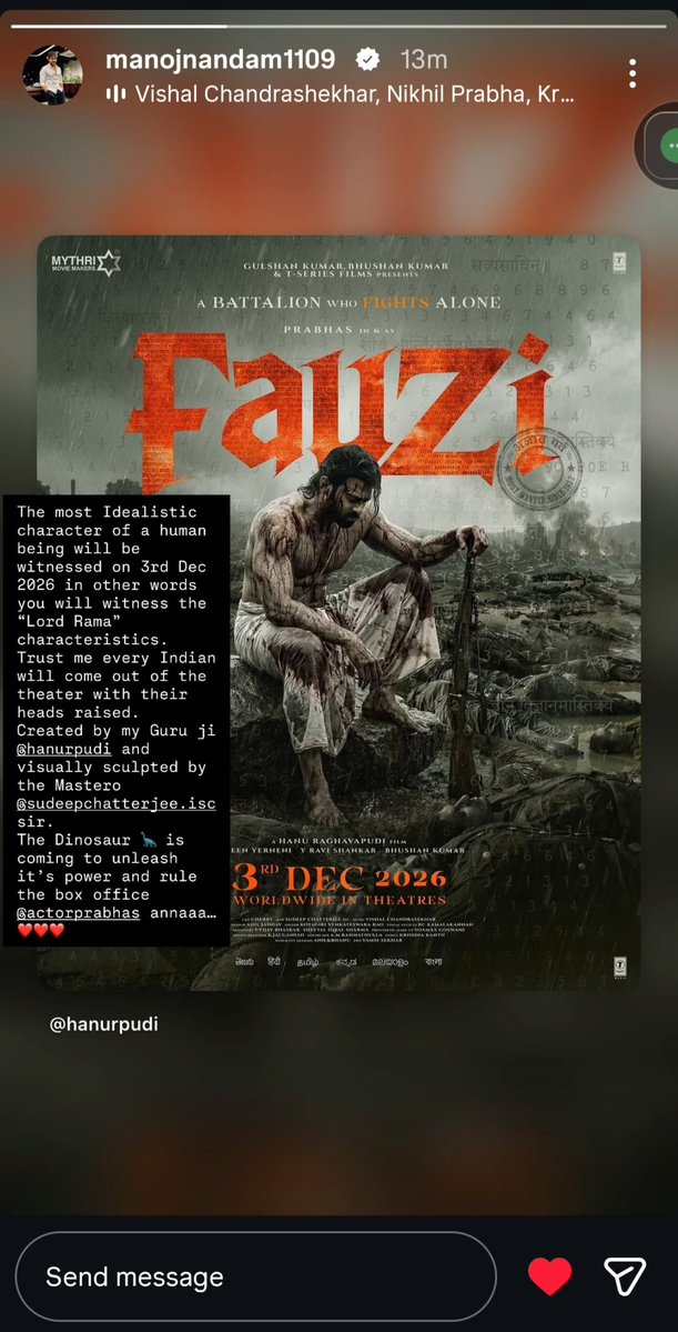 rebelodi_fan's tweet photo. Chatrapati Child Aritist Manoj about #Fauzi via IG Story https://t.co/5yMGG3qtjI