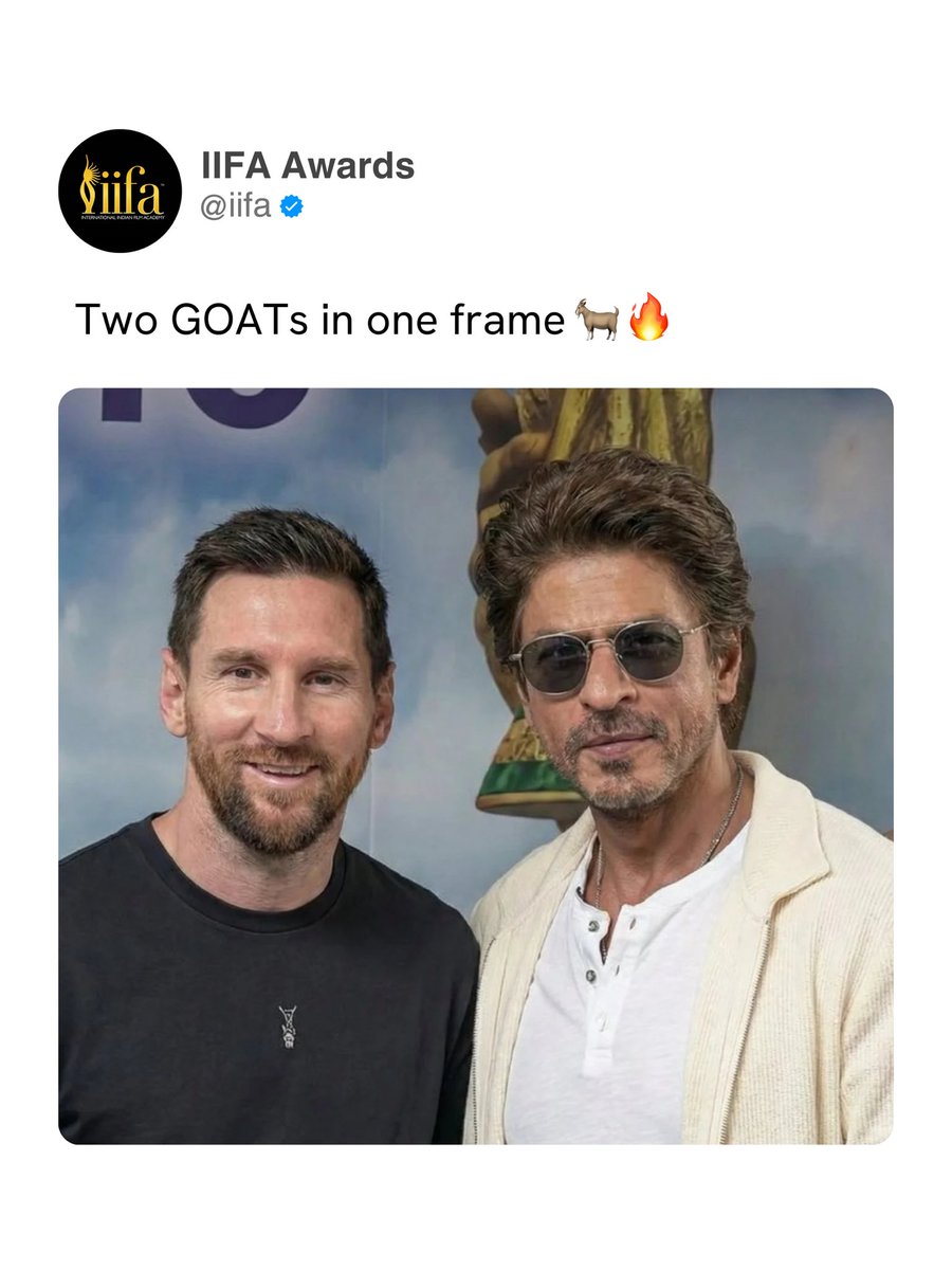 IIFA's tweet photo. The crossover that broke the internet! Throwback to this iconic frame of Shah Rukh Khan and Messi 🔥🔥

#IIFA #Bollywood #ShahRukhKhan #Messi https://t.co/GHlNhrMRhe
