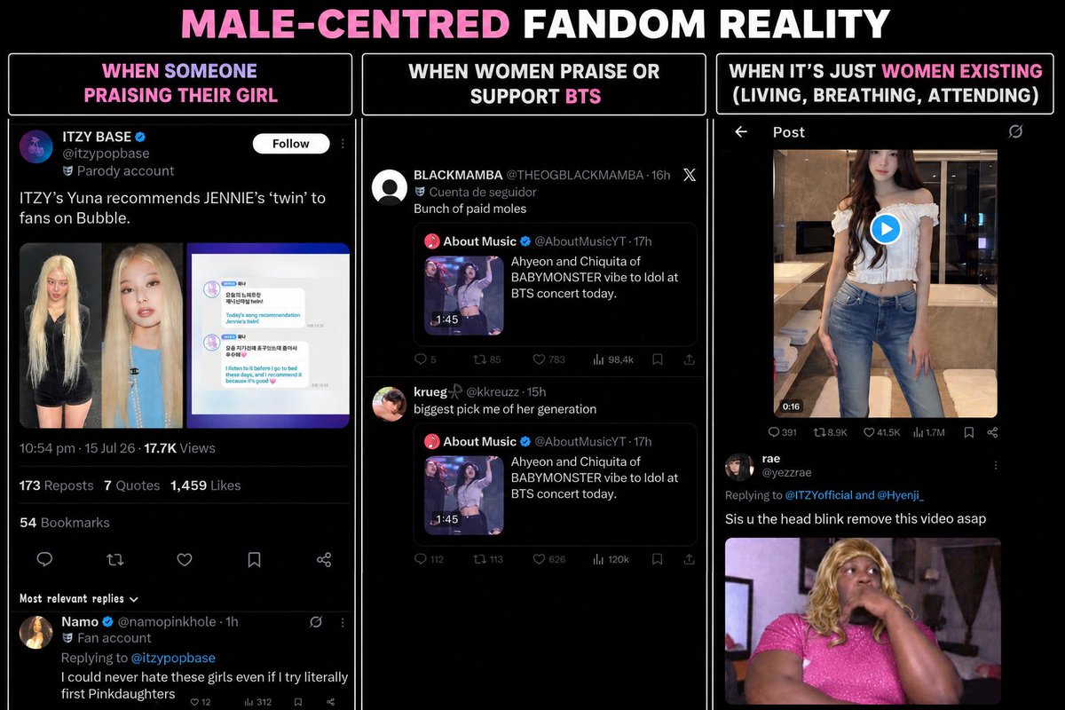 L4YB34R's tweet photo. "If a girl group did this..." Cool. Now explain the women who actually got dogpiled for praising BTS. I'll wait. 🤷‍♀️ https://t.co/DoRP3zoLTv