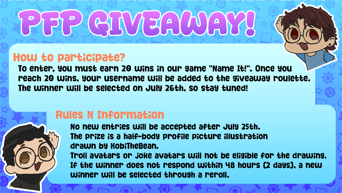 KobiTheBean's tweet photo. 🎉 BeanDream Studio PFP Giveaway! 🎉

Game Link: https://t.co/LaLsz24I9a

#Roblox #Robloxgiveaway #Art #Gaming https://t.co/KsB8QOB2gP