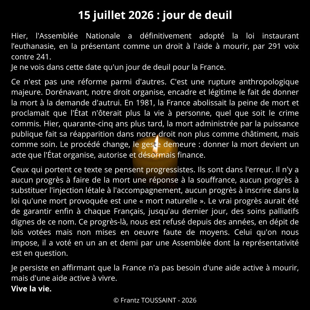 frantztoussaint's tweet photo. 15 juillet 2026 : Jour de deuil en France https://t.co/H1H8CSviuq