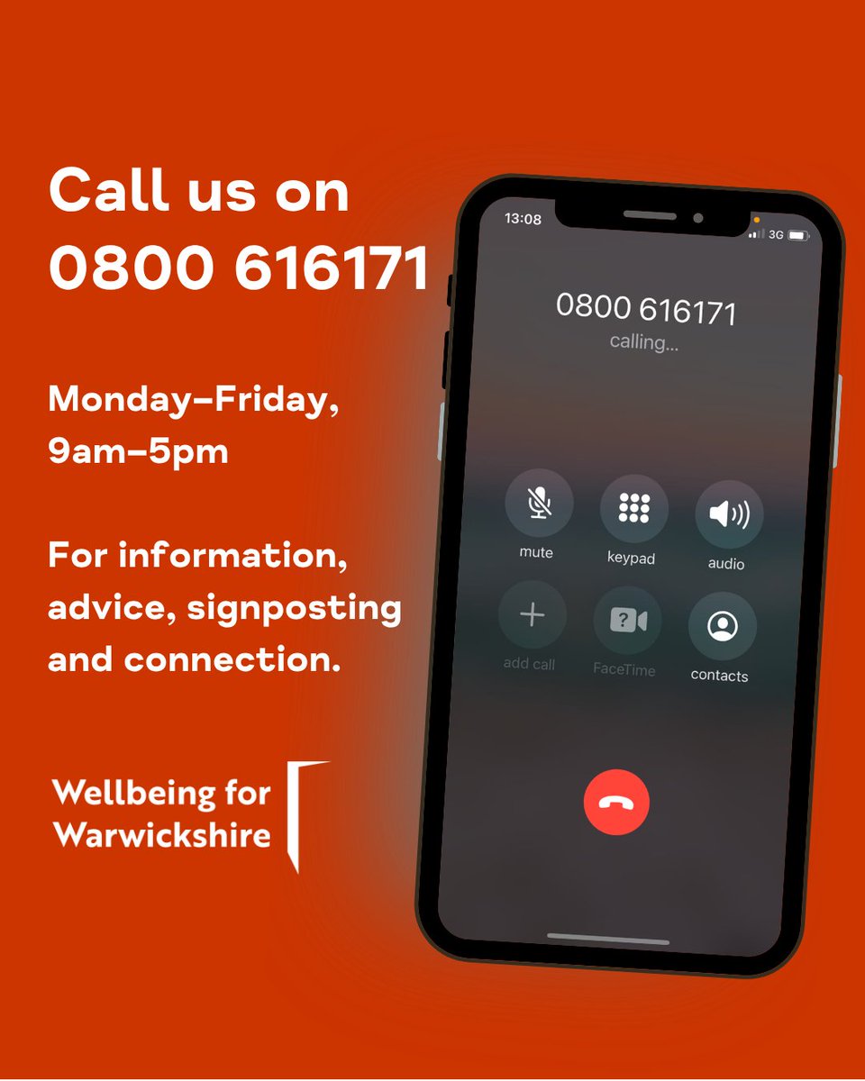wellbeingwarks's tweet photo. Living in Warwickshire?
Whether you're feeling overwhelmed, anxious or stressed. 
Call 0800 616171 to speak to one of our friendly and compassionate advisors.

Monday–Friday, 9am–5pm.

https://t.co/o3ioeYFF8U https://t.co/ouBczHFfNR