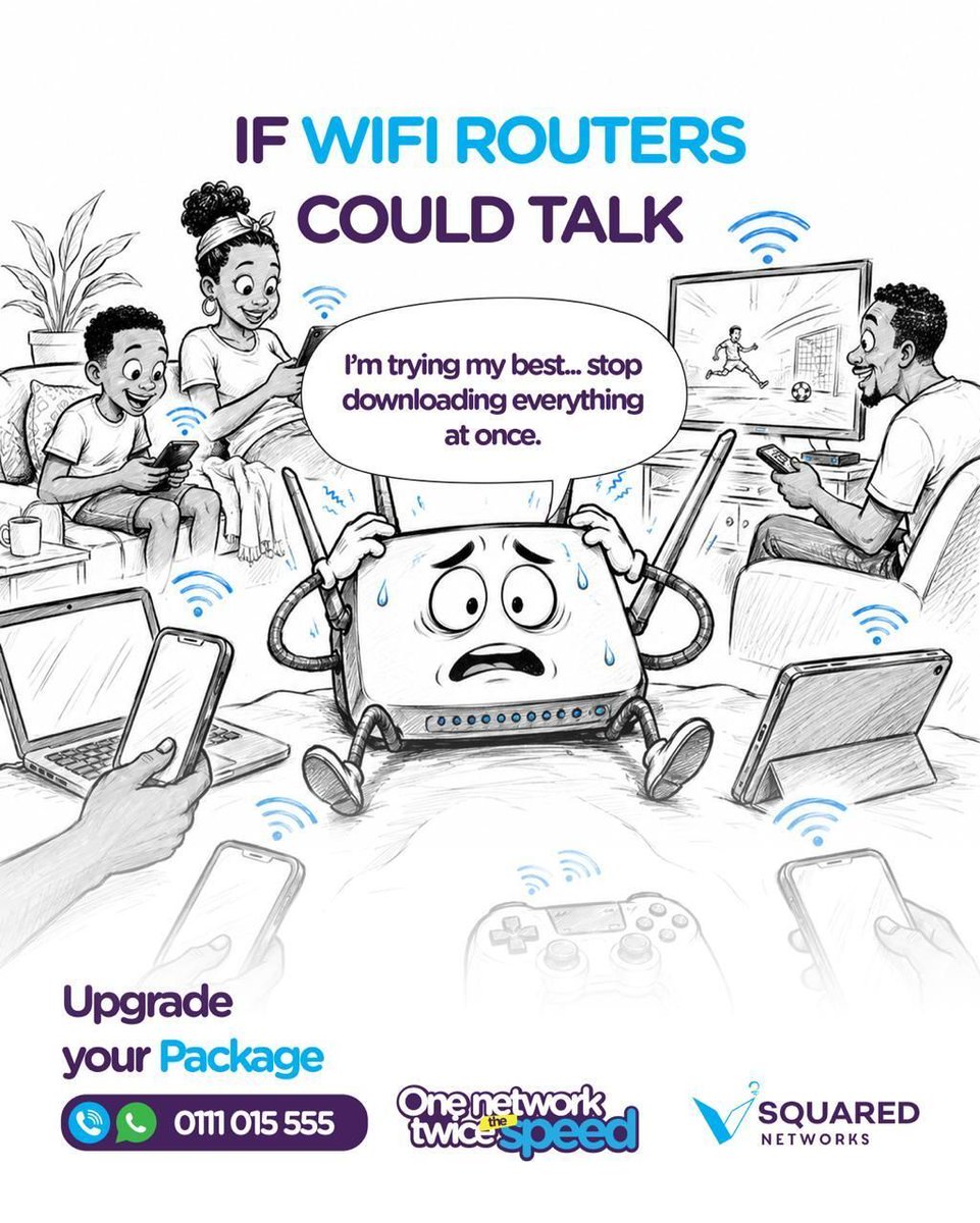 vsquared_care's tweet photo. If WiFi routers could talk... "I'm trying my best... stop downloading everything at once!"

Maybe it's time to upgrade. 

📞 0111 015 555
🌐 https://t.co/2D9Y58zwlD
#VSquaredNetworks #StayConnected https://t.co/3iUiia56fi