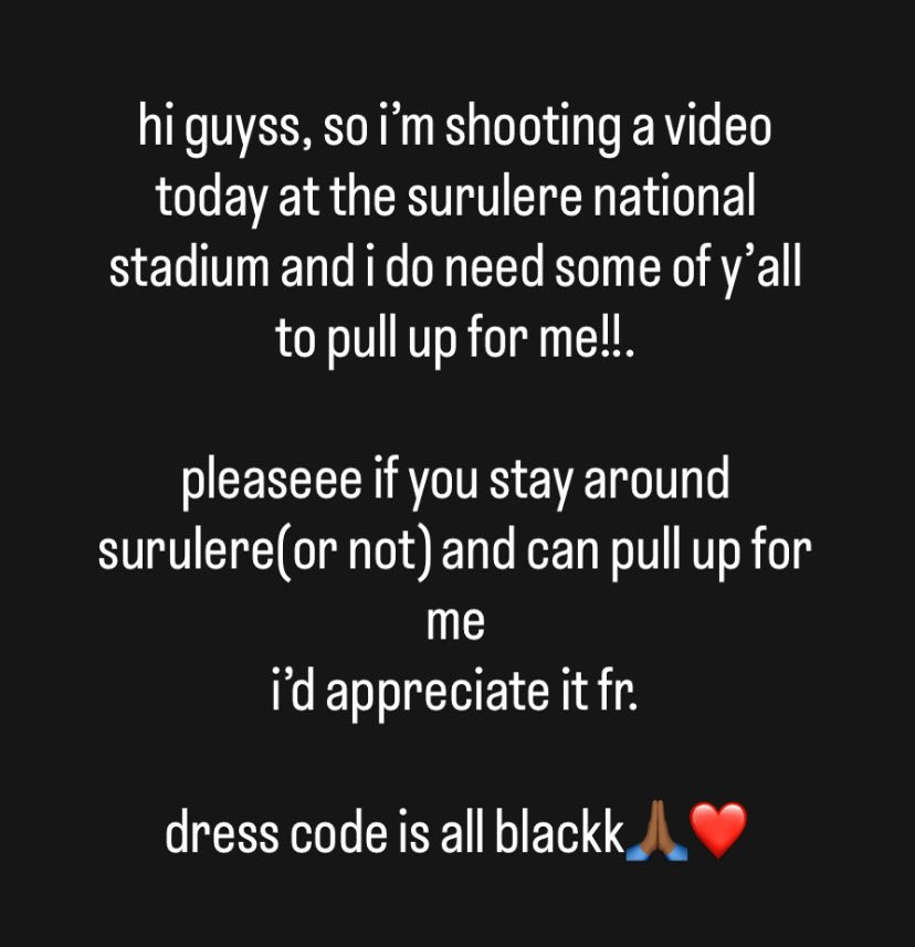 KurdiKlymax's tweet photo. PLEASE IF YOU STAY AROUND SURULERE NATIONAL STADIUM AND CAN PULL UP I’D APPRECIATE IT A LOT!!

WE’RE STARTING BY 12pm today!!🙏🏾❤️

TEXT ME INCASE YOU NEED DIRECTIONS OR HAVE ANY QUESTIONS!!!

THANK YOUU!! https://t.co/xlR1ViO0fC