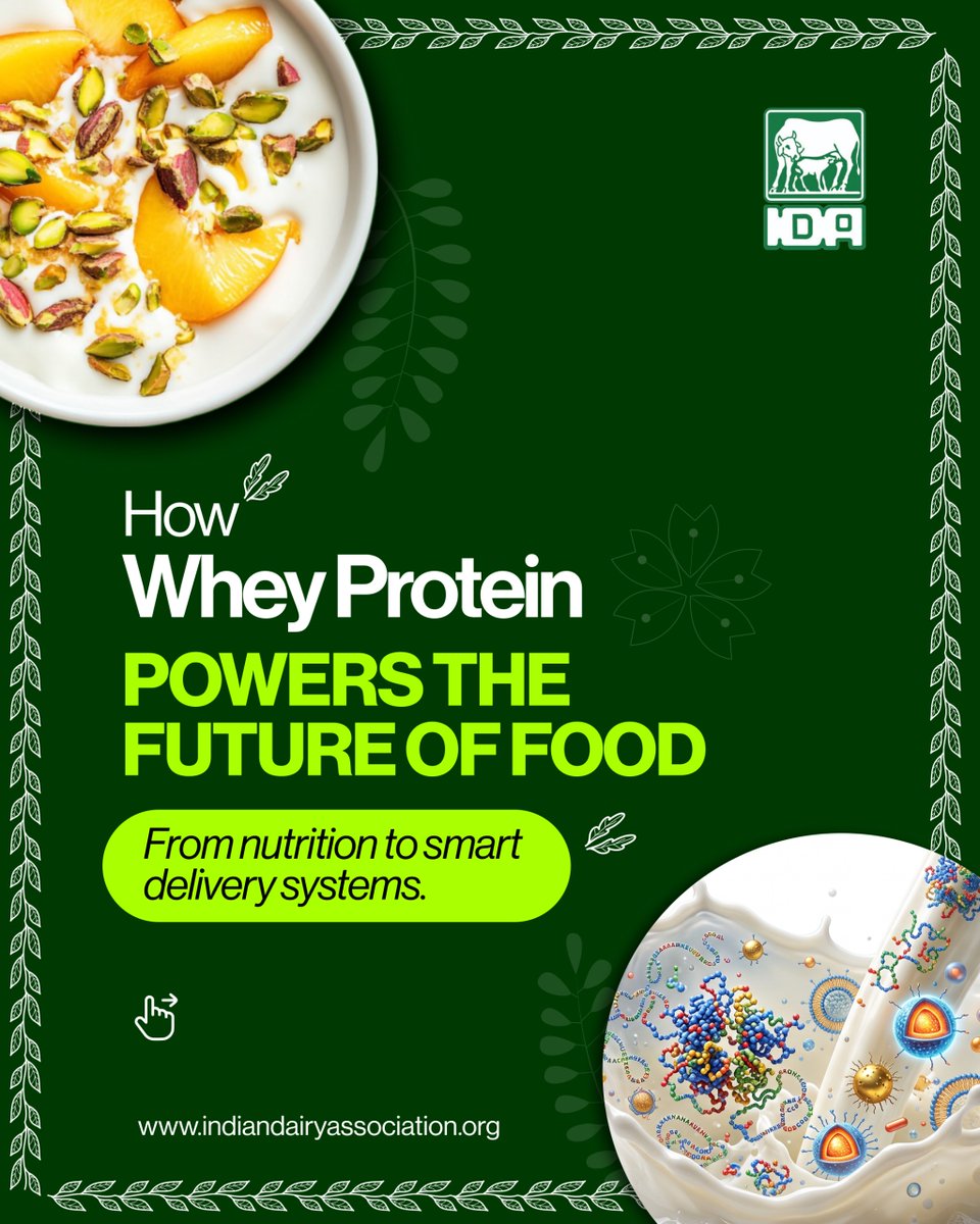 IndianDairyAsso's tweet photo. Whey protein is going beyond fitness โ scientists are turning it into nanoparticles that deliver nutrients, vitamins & antioxidants right where the body needs them. ๐ฅ๐ฌ
The future of food is here. ๐
https://t.co/a9AdPBJoS2
#IndianDairyAssociation #WheyProtein #FutureOfFood https://t.co/1Ql1q00vVO