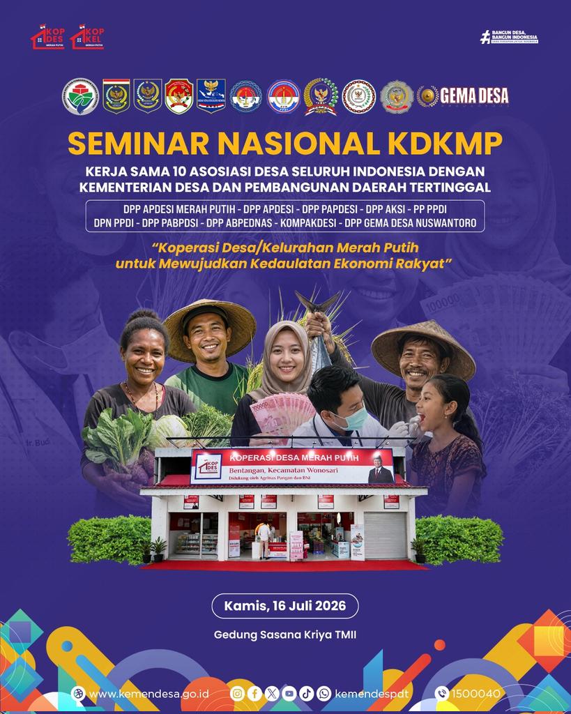MawarPanedi2's tweet photo. Koperasi Desa/Kelurahan Merah Putih untuk Mewujudkan Kedaulatan Ekonomi Rakyat

Seminar Nasional KDKMP TMII 2026

@Prabowo
@YandriSusanto27
@ArizaPatria
@KemensetnegRI
@KemendesaPDT

#SeminarNasionalKDKMP
#KementerianDesaPDT
#BPSDMKementerianDesaPDT https://t.co/OU1B5ScoG6
