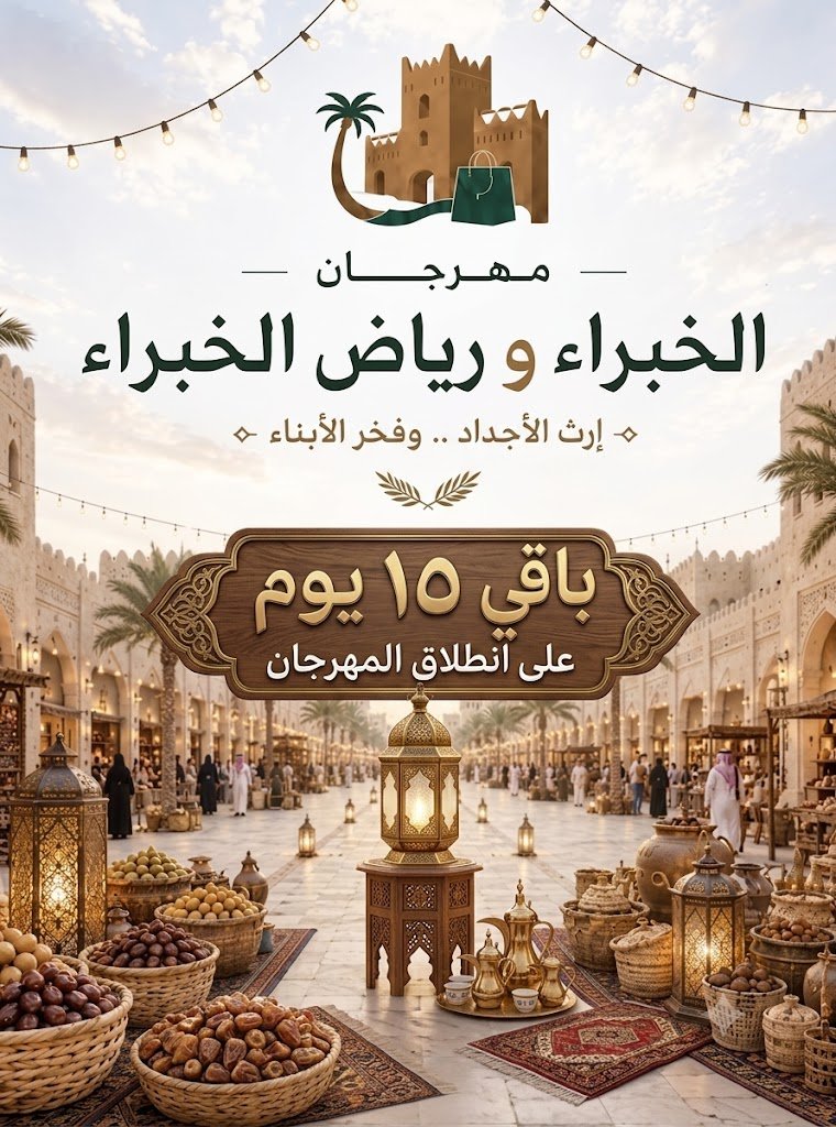 Jadhkhabra's tweet photo. من قلب التاريخ وبين تفاصيل التراث.. 15 يوماً ونلتقي! 🕰️

نقترب خطوة بخطوة من انطلاق #مهرجان_الخبراء_ورياض_الخبراء. بانتظاركم فعاليات متنوعة، تمور فاخرة، وأجواء لا تُنسى في #جادة_الخبراء ✨ https://t.co/i8TrWYn4K2