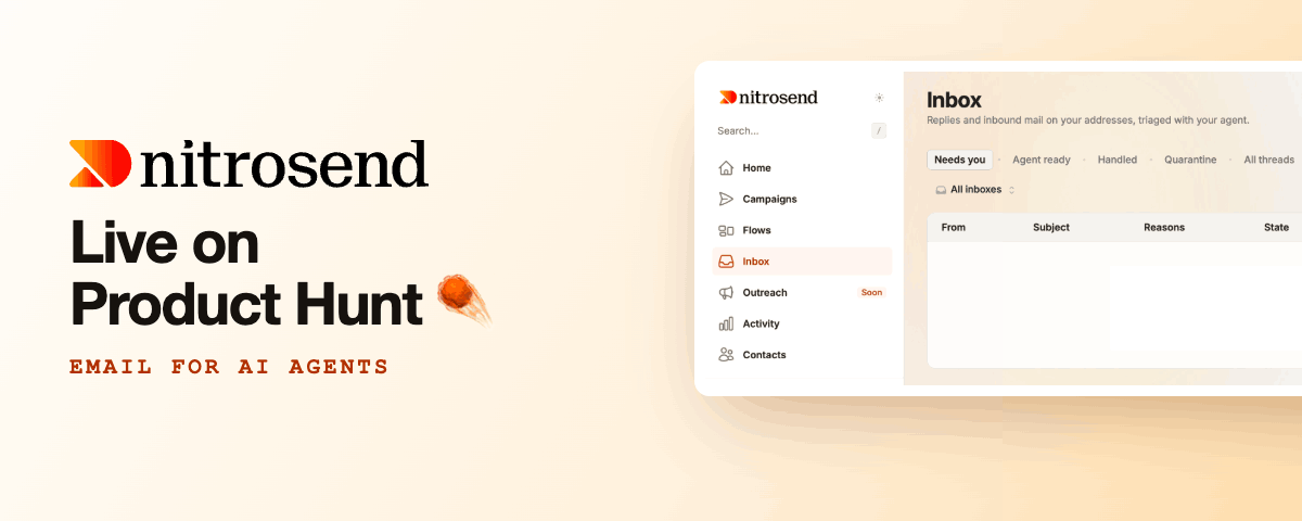 nitrosendx's tweet photo. We are live and kicking on @ProductHunt for Agent Email! https://t.co/wzmt5PEQFU