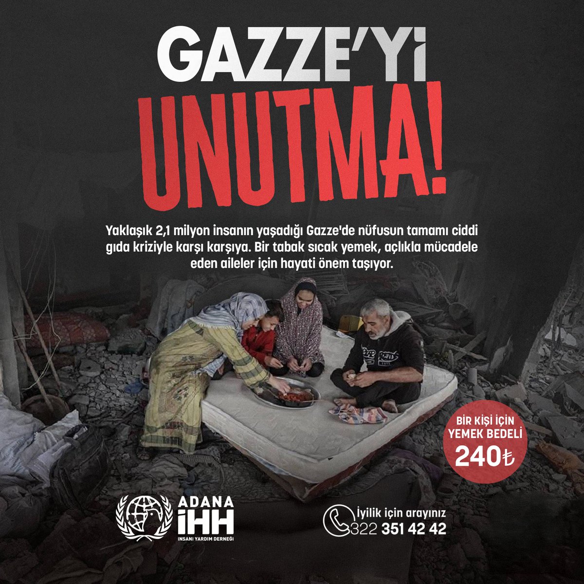 adana_ihh's tweet photo. GAZZE'Yİ UNUTMA!
Acı paylaştıkça azalır, kardeşlik paylaştıkça güçlenir. Gazze'deki kardeşlerimizin umudu ol!
İBAN: TR59 0020 9000 0062 9260 0000 05 
Alıcı : Adana İHH 
Açıklama: Gazze yemek https://t.co/29KEJKoNn7