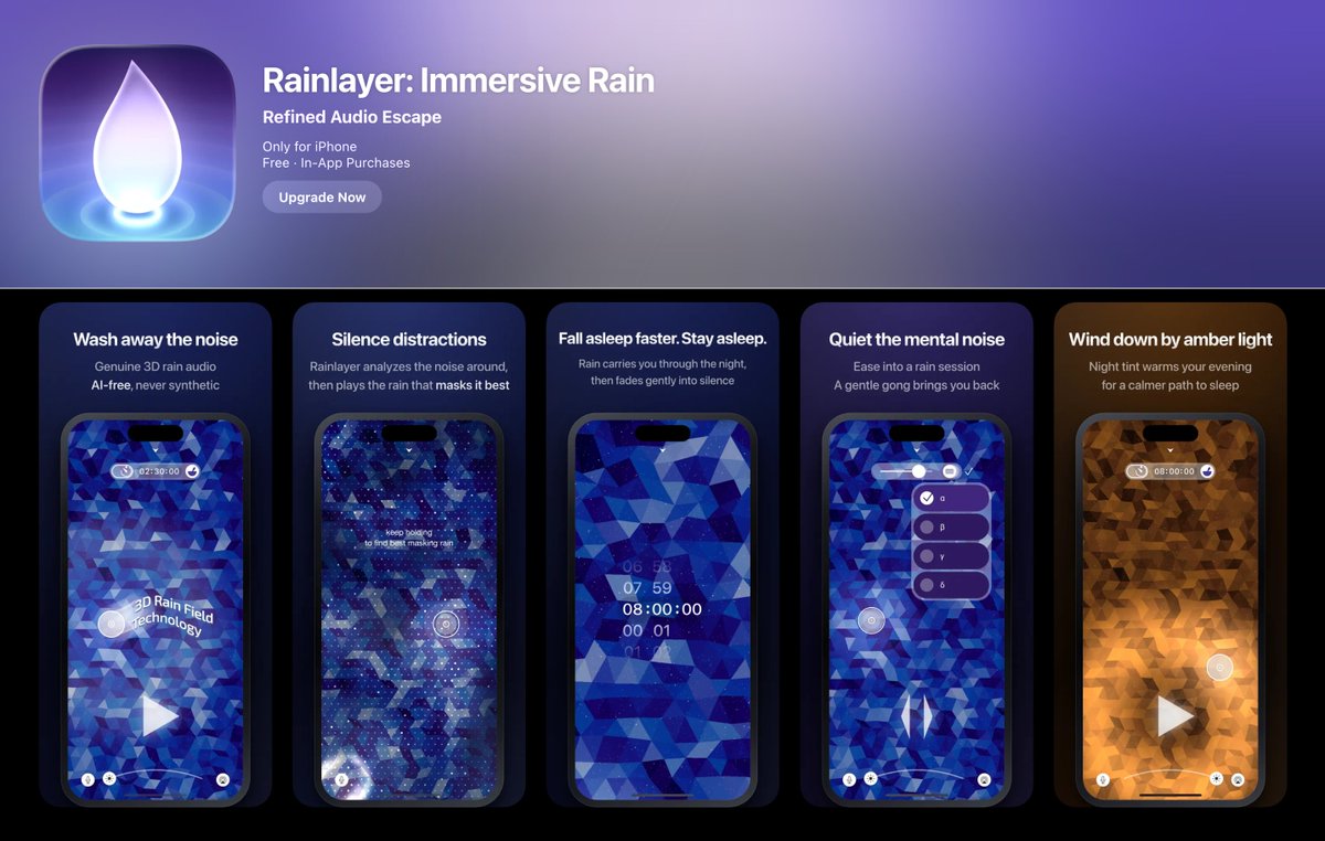 franzbruckhoff's tweet photo. I work on a very long horizon project. The kind where you can go for months and have nothing you can hold up and say "look, this is done!"

Rainlayer 3 is the opposite. It's a small but highly practical utility I ship on the side. And it's also the app I open every single day to tune out the noise around me and focus on the long hard work. So it's a strange loop: the side project is the tool that makes the main project possible.

My current main project, an autonomous research pipeline, in turn, is also a tool that is supposed to make my actual main project, a neurosymbolic AI system that can reason through near-infinite complexity, possible.

Rainlayer 3 just got approved by Apple 🎉 Which means I get to tell you about the weirdest part of shipping it: the screenshots.

The standard iOS screenshot tools wait for your app to go idle before they act, but some highly dynamic apps like Rainlayer are never idle. For example, it renders continuously in Metal to create its motion-driven "semi-holographic" UI.

So fastlane's snapshot just waits. And waits. 𝚇𝙲𝚄𝙸𝚃𝚎𝚜𝚝 assumes the app will settle down and go quiet before it captures. Mine never does. It also can't shoot mid-gesture, so the exact moments I most wanted to show, a luminous gravitational wave emitted 0.75 seconds ago, a gesture held halfway, were the ones it couldn't reach.

So I built my own pipeline. Three ideas carry it:

1) A 𝙳𝙴𝙱𝚄𝙶-only staging controller driven entirely by launch arguments. They land in 𝙽𝚂𝙰𝚛𝚐𝚞𝚖𝚎𝚗𝚝𝙳𝚘𝚖𝚊𝚒𝚗, which outranks every persisted plist, so every run is deterministic even if the app rewrote its own defaults yesterday.

2) The script owns the exact frame of capture, not a hardcoded sleep. It fires a Darwin notification to emit a wave, waits 0.75s, then shoots. Same animation, same moment, every time.

3) A copy-fit engine that shrinks each headline until it fits, counts characters by walking the DOM so it works in Japanese and Chinese with no spaces, avoids typographic widows, and fails the process if one translation overflows.

Rainlayer supports 7 languages. The naive path is 35 simulator launches. My pipeline re-stages only the shots where the UI actually changes and re-renders the rest based on a plain vanilla HTML + CSS template engine: 6 extra launches, not 30.

Rainlayer 3 is live on the App Store today. Every screenshot on its listing came out of this pipeline.

A great tool is great right up until your problem is genuinely different and requires a new solution. I might have come up with something that is genuinely useful for a certain class of apps that need more precision and control over their screenshot automation. I could turn this into a great general solution for developers, but it would distract from my core mission.

One of the hardest things about building with AI is that everything seems so within reach, and yet, we must continue to prioritize.

What's the small thing you shipped on the side while the big thing kept cooking?