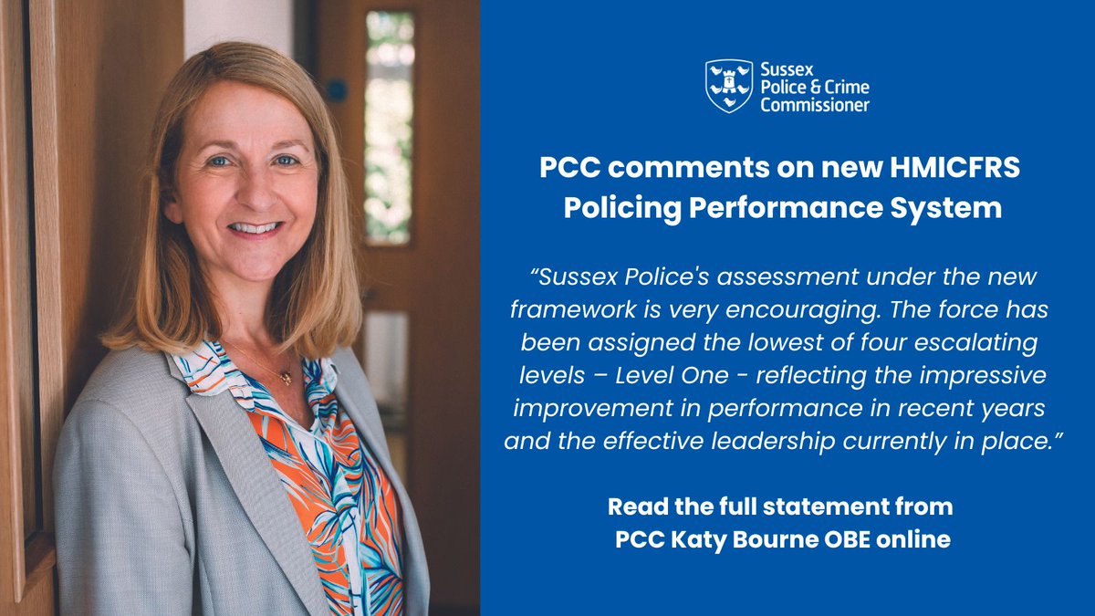 SussexPCC's tweet photo. PCC @KatyBourne has welcomed HMICFRS's new Policing Performance System, designed to strengthen accountability and drive continuous improvement across police forces.
Read the full statement on the website👇
🔗 https://t.co/wkm4bjHyen https://t.co/bqPOAwCdpv