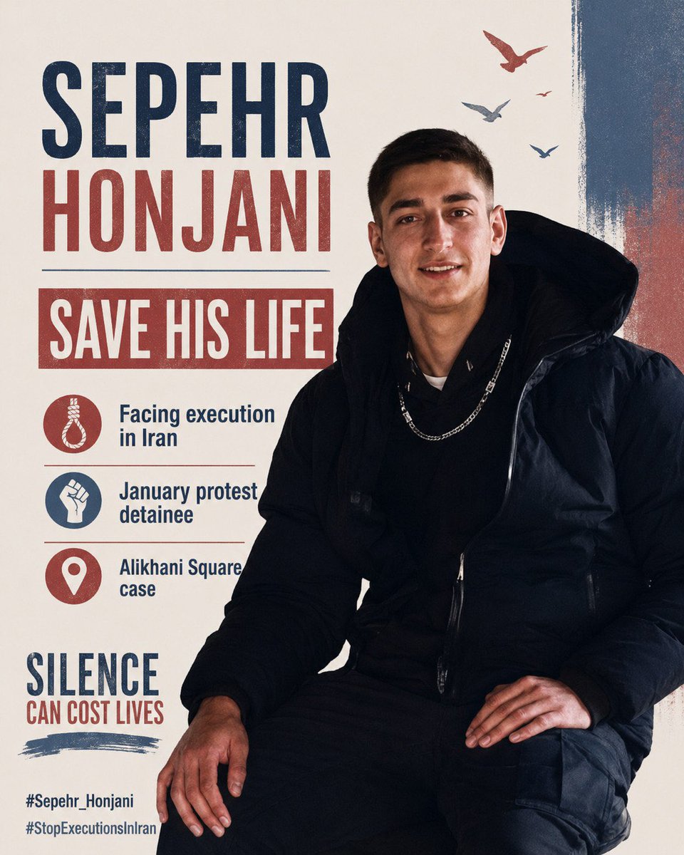 PardisIrani's tweet photo. At only 17, #Sepehr_Honjani reportedly faces execution after being detained during the January protests in Isfahan. Insist on an independent investigation into the proceedings. @AP @hrw Keep his
name alive. His youth makes the danger more urgent, not less. #StopExecutionsInIran https://t.co/Kkj3to9fC6