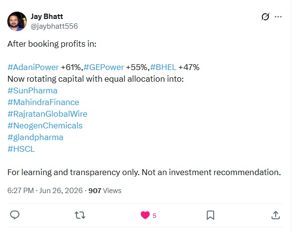 jaybhatt556's tweet photo. every stock giving Very good Return in Few days
kis kis logo ne ye stocks kharide hai?
#HSCL #Glandpharma #NeogenChemicals
#RajratanGlobalwire #MahindraFinance
#SunPharma
Post Deleted after Sometimes
@Mitesh_Engr Sir
@SarangSood Sir https://t.co/ovlY9RD1oc