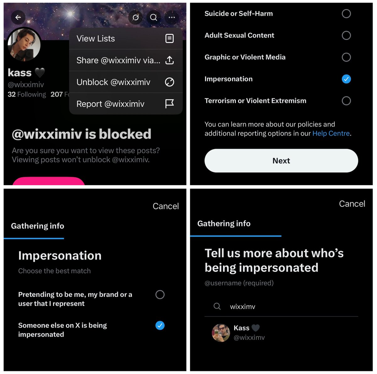 BoNohWarrior's tweet photo. 🚨REPORT ALERT🚨

Looks like our friend is back right away, so let's report her other account too 🙇‍♀️

🚫 𝗗𝗼𝗻'𝘁 𝗲𝗻𝗴𝗮𝗴𝗲, 𝘁𝗮𝗴 𝗼𝗿 𝗹𝗶𝗻𝗸!
👤 wixximiv

> Report
> Impersonation
> Someone else on X
> Old account "wixximv"
>Block

𝘛𝘩𝘢𝘯𝘬 𝘺𝘰𝘶 🙏

#BoNohWarrior https://t.co/j4Vk6T8KEF