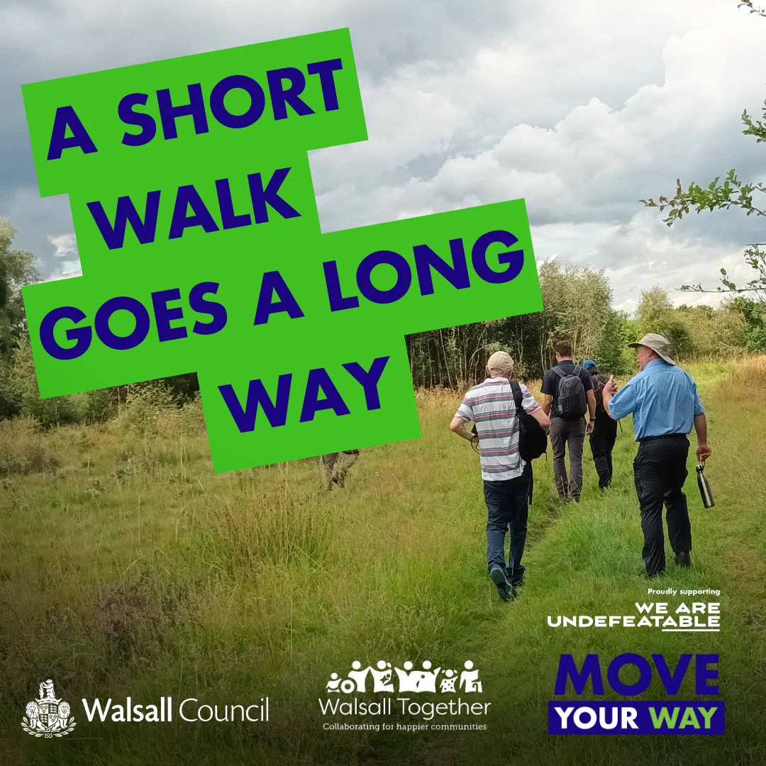 Image depicts a group of walkers in a local nature reserve in Walsall.