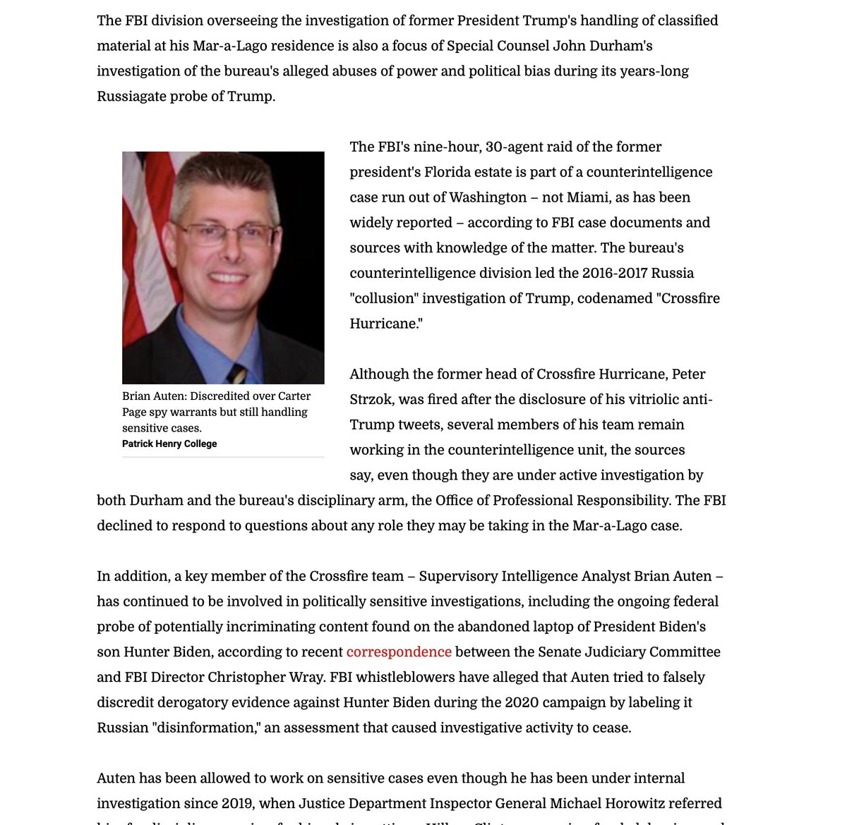 RealSLokhova's tweet photo. The same FBI agents who ran the Arctic Frost op also did the Crossfire Hurricane op. (Also 2020 Biden laptop suppression, J6, etc)

Then they did the Mar-a-Lago Raid to hide the evidence. 

I've been warning about this for years. 

All very well for Senators to grandstand when they find out they were spied on, but until there is real accountability, it will keep happening again, and again, and again...

The target is President Trump and his supporters. Until the co-conspirators are locked up, no-one is safe.