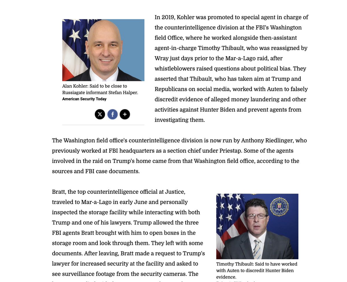 RealSLokhova's tweet photo. The same FBI agents who ran the Arctic Frost op also did the Crossfire Hurricane op. (Also 2020 Biden laptop suppression, J6, etc)

Then they did the Mar-a-Lago Raid to hide the evidence. 

I've been warning about this for years. 

All very well for Senators to grandstand when they find out they were spied on, but until there is real accountability, it will keep happening again, and again, and again...

The target is President Trump and his supporters. Until the co-conspirators are locked up, no-one is safe.