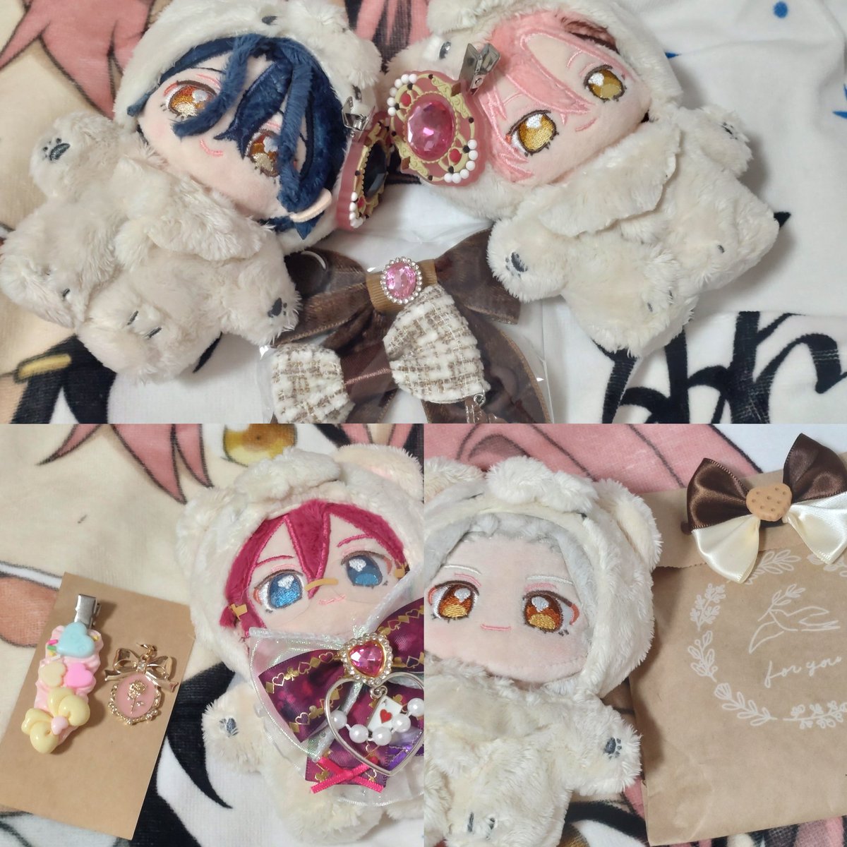 ayaka_syuka's tweet photo. やっとお写真載っけられた…
単独の時にいつぬいちゃんたちおめかしグッズ頂いたので着けてみました🫶🫶💕💕
澄架さん(@sumika117 )のお揃いリボンはチト舞珠に
涼丸さん(@Touken_Suzu1012 )のクッキーリボンは凪砂に
ururiちゃん(@sayurury_ )のクリップとめじるしアクセは茨に
みんな似合ってる🥰️ https://t.co/xUdoviggfS
