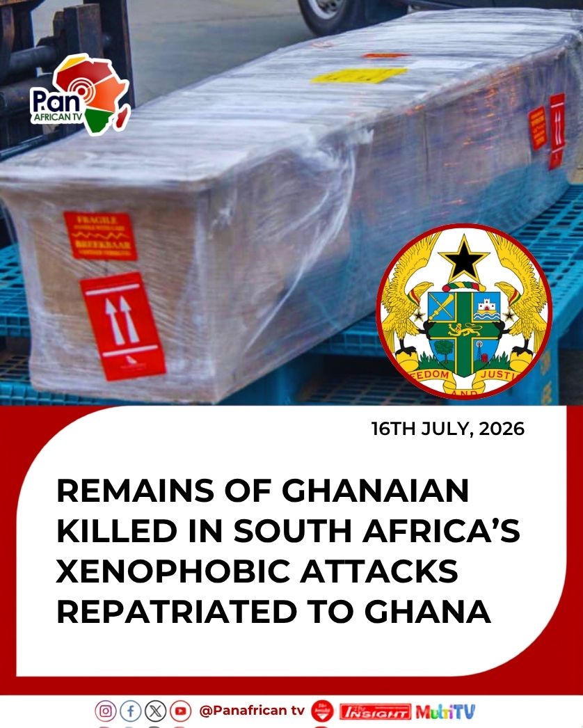 PanAfricanTv's tweet photo. The mortal remains of Bashiru Isak, the 𝐆𝐡𝐚𝐧𝐚𝐢𝐚𝐧 𝐧𝐚𝐭𝐢𝐨𝐧𝐚𝐥 𝐤𝐢𝐥𝐥𝐞𝐝 𝐢𝐧 𝐒𝐨𝐮𝐭𝐡 𝐀𝐟𝐫𝐢𝐜𝐚’𝐬 𝐨𝐧𝐠𝐨𝐢𝐧𝐠 𝐰𝐚𝐯𝐞 𝐨𝐟 𝐱𝐞𝐧𝐨𝐩𝐡𝐨𝐛𝐢𝐜 𝐚𝐭𝐭𝐚𝐜𝐤𝐬, 𝐡𝐚𝐯𝐞 𝐛𝐞𝐞𝐧 𝐫𝐞𝐩𝐚𝐭𝐫𝐢𝐚𝐭𝐞𝐝 𝐭𝐨 𝐆𝐡𝐚𝐧𝐚.

#patv https://t.co/JX2m09FprV