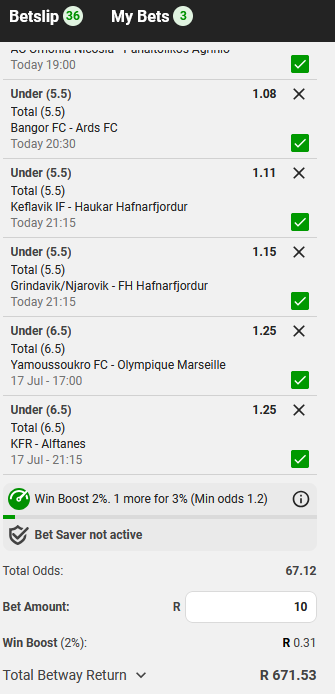 Tarobz1's tweet photo. I just placed a bet with Betway. Tap here to copy my bet or search for this booking code in the Multi Bet betslip BW630B2994 https://t.co/F40Rk0P1iz  UNDER 5.5 &amp; 6.5 60 odds https://t.co/PeWjHVhPQf