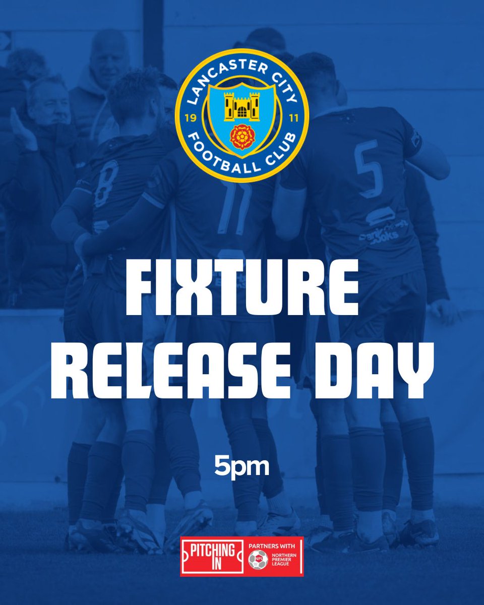 LancasterCityFC's tweet photo. The fixtures for the new campaign will be released at 5pm today 🥳

Who do you reckon we will face on opening day, Dollies? https://t.co/JKeY5r7r3k