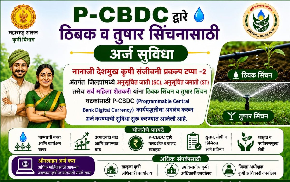 InfoGadchiroli's tweet photo. ठिबक व तुषार सिंचनासाठी आता मिळणार ९० टक्के अनुदान
अनुसूचित जाती, अनुसूचित जमाती व महिला शेतकऱ्यांनी केवळ १० टक्के हिस्सा भरून योजनेचा लाभ घ्यावा -जिल्हाधिकारी अविश्यांत पंडा
#गडचिरोली #Gadchiroli #पोकरा #POCRA #ठिबकसिंचन #तुषारसिंचन #सूक्ष्मसिंचन #शेतकरी #महिलाशेतकरी https://t.co/osb8QXsN9O
