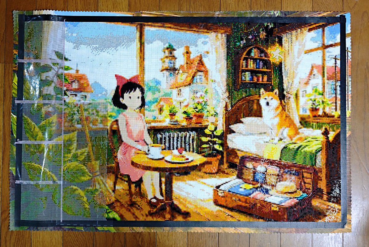 女の子と柴犬】 📏50cm x 80cm 🎨120色(3AB 5FD) 💎スクエア 📆制作22