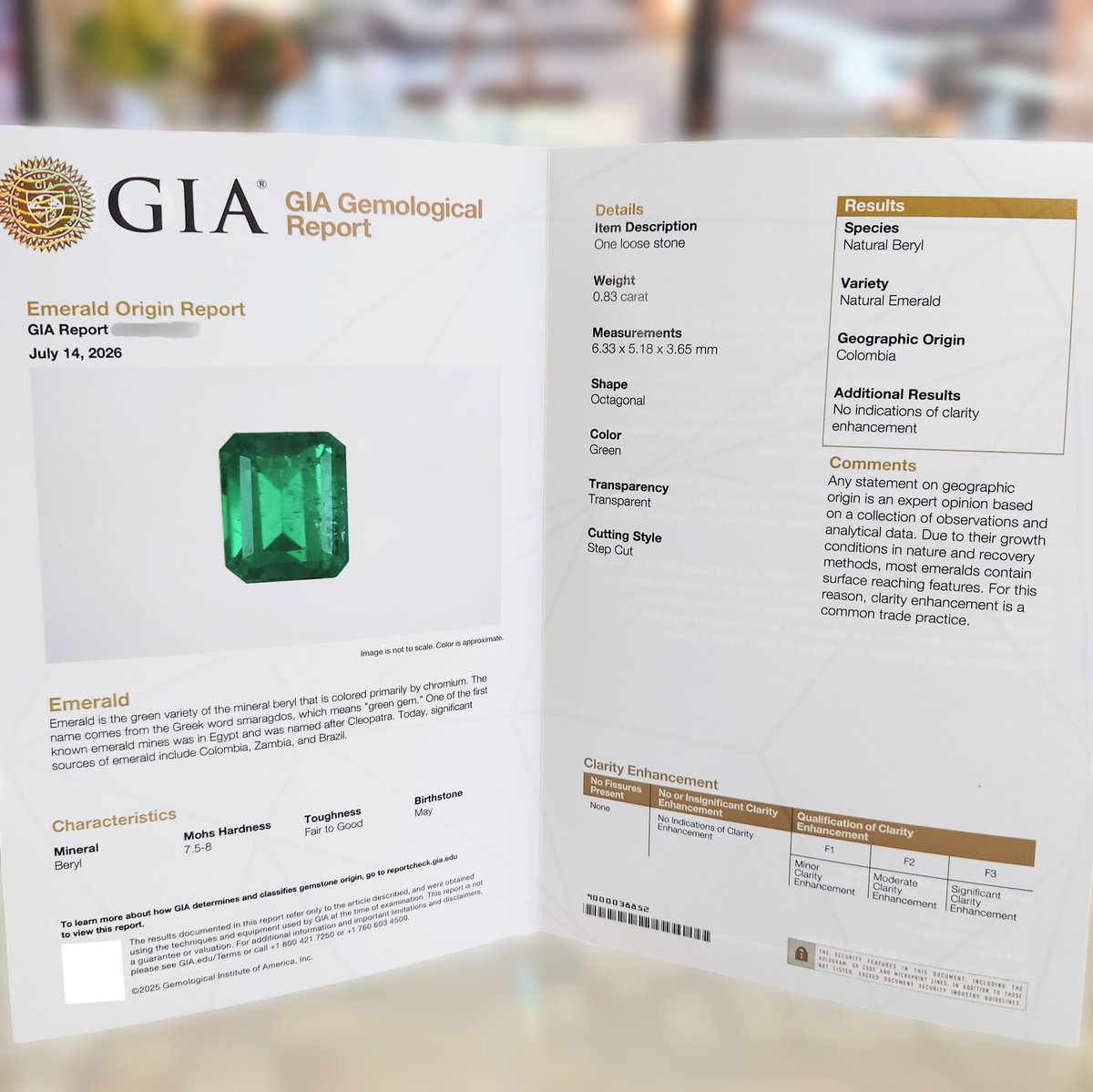 レポート完成です✨✍ #エメラルド 0.83ct ノーオイル / コロンビア産 GIA