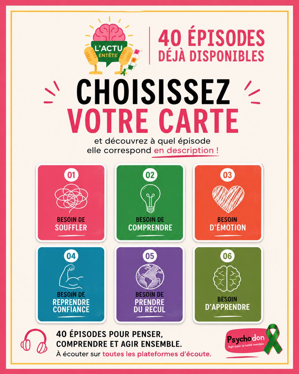Le_Psychodon's tweet photo. 🎧 Choisissez votre carte…
🩷  01 – Épisode 37
💚  02 –  Épisode 13
🧡  03 – Épisode 40
💙 04 –  Épisode 22
💜 05 – Épisode 18
💛 06 –  Épisode 25
💬 Alors, quelle carte avez-vous choisie ?
🎙️ L’Actu Entête est disponible ➡️ https://t.co/Z37digzgCk

 #Podcast #SantéMentale https://t.co/dCtosdixeF