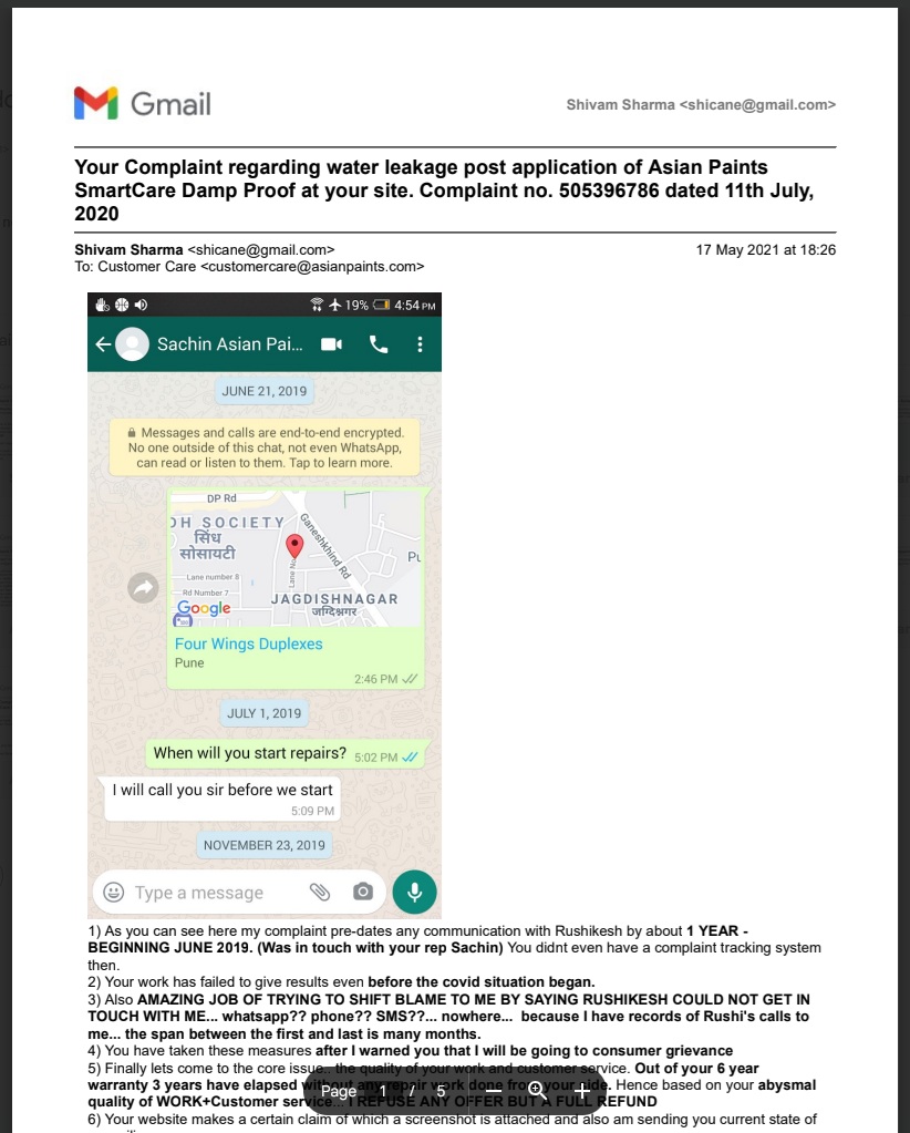 TheJaggedShiv's tweet photo. https://t.co/oHZqrTeKjU
#waterproofing worst #CustomerService #CustomerExperience #CustomerSatisfaction
@asianpaints @asianpaints_pr @jagograhakjago
#JagoGrahakJago #Consumergrievances #NationalConsumerHelpline
@JoshiPralhad 
leakage within 1 year. Compensation <100%. Blamed us https://t.co/2MdQ6ZLa5r