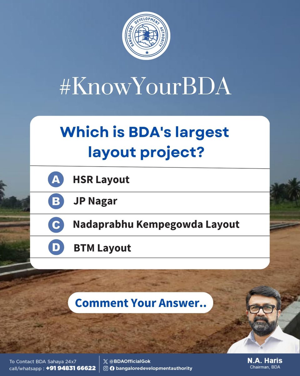 BDAOfficialGok's tweet photo. Know Your BDA. Know your Bengaluru. 

Comment the right Answer below.

@mlanaharis @Captain_Mani72

#BDAQUIZ #Comment #bda #npkl #dskl https://t.co/mE14RhNU8z