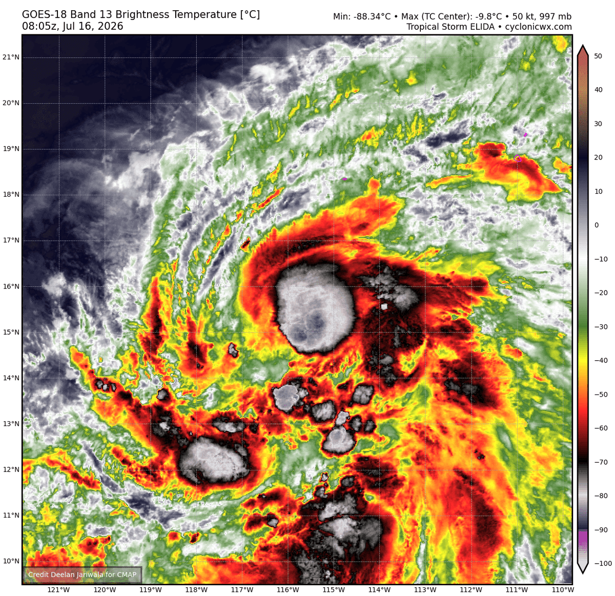 vividweather_vw's tweet photo. Tropical Storm #Elida continues to meander in the Eastern Pacific and is expected to meander around and potentially become a low-end Category 2 hurricane before tracking down to lower SSTs and increased wind shear. Meanwhile, another AOI is expected to form mid next week and could follow the footsteps of Elida.

In the central pacific, Invest #90C continues to consolidate, however, models have backed down quite a bit regarding its future formation. #91C meanwhile, had a decent circulation in the last few days, but its convective state has reduced.

Next names for the EPac and CPac respectively: #Fausto and #Lala