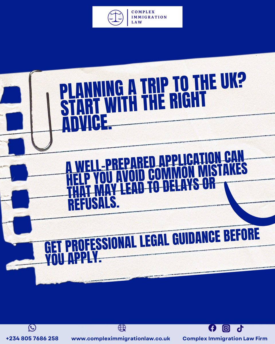CIL_Firm's tweet photo. The strongest visa applications aren’t rushed, they’re prepared.
Whether you’re travelling for tourism, business, family visits, or another purpose, careful preparation can help you avoid common mistakes that often lead to delays or refusals.
#ukimmigrationlaw #ukstudentvisa https://t.co/ionNpqV2D5