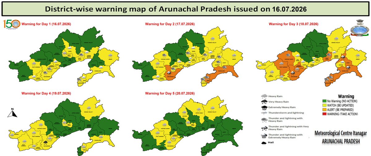 CenterItanagar's tweet photo. Warning, Forecast maps for Arunachal Pradesh on 16.07.2026 https://t.co/s9teqVIHHX