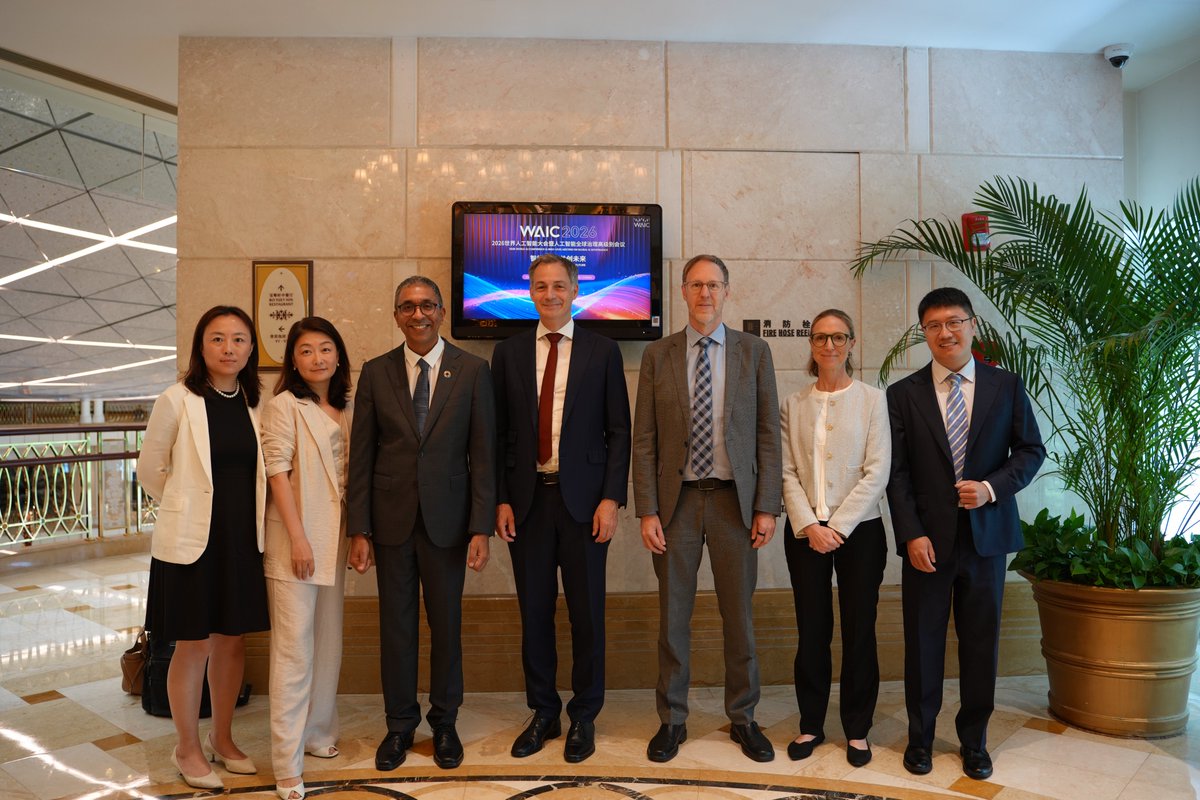 UNDPChina's tweet photo. .@UNDP is in Shanghai for #WAIC2026, where Administrator @alexanderdecroo, part of @antonioguterres's 🇺🇳 delegation, will join a series of exchanges on AI governance, responsible innovation &amp; sustainable development. Look forward to dialogue &amp; partnerships to help advance #SDGs. https://t.co/cDedU4JA5P