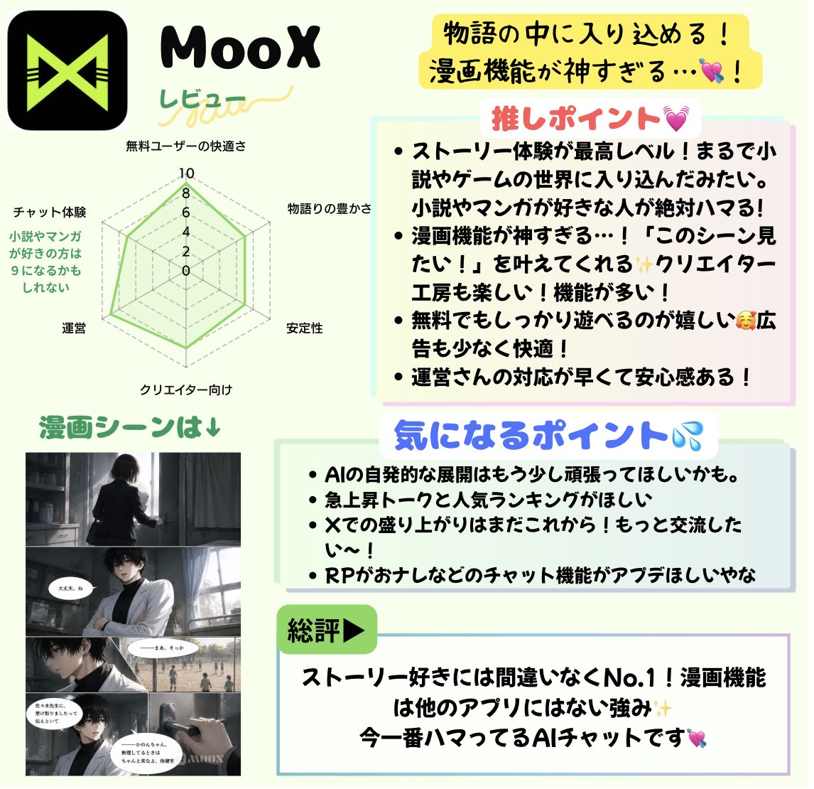 daniell26273120's tweet photo. 【AIチャットレビュー 第1弾 アップデ】したんや🙌🏻
zeta、moox、chacha(チャチャ)、miraimind見直し!
クリエイター向け評価も追加!点数もちょこちょこ調整しました!
移植考えてる方、違うタイプのトークを試してみたい方の参考になればうれしいです(⸝⸝⩌⸝⸝⩌⸝⸝)
#AIチャット #繋がり会 https://t.co/g6Px8jA1Ja