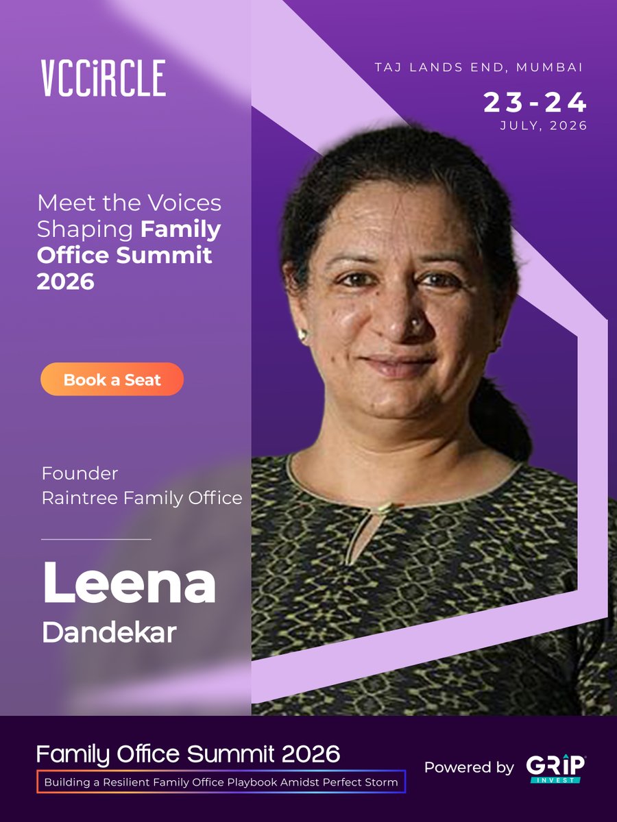 vccircle's tweet photo. Strong family offices are not defined solely by the wealth they create but by the values, governance, and vision they preserve across generations.

As wealth structures grow more sophisticated and investment opportunities become increasingly global, family offices are balancing two equally important responsibilities: protecting legacy while embracing change. The institutions that endure are those that pair disciplined capital allocation with thoughtful stewardship.

We're delighted to welcome Leena Dandekar, Founder, Raintree Family Office, as a speaker at the VCCircle Family Office Summit 2026.

Leena has been instrumental in shaping a family office approach that extends beyond investment performance to encompass governance, long-term planning, and sustainable wealth creation. Her experience reflects the evolving role of modern family offices where strategic decision-making is guided not only by financial outcomes, but also by purpose, continuity, and responsible stewardship.

As Indian family offices continue to expand their presence across private markets, alternative investments, and global opportunities, the need for robust governance frameworks and long-term investment discipline has never been greater. These are the conversations that will define the next chapter of intergenerational wealth.

At the VCCircle Family Office Summit 2026, Leena will join an esteemed group of family office founders, principals, CIOs, and investment leaders to share perspectives on building resilient institutions that can navigate uncertainty while remaining true to their long-term objectives.

If you're part of the family office ecosystem or work closely with it this is an opportunity to engage with the leaders shaping its future.

📍 Taj Lands End, Mumbai
📅 23–24 July 2026

Join India's leading family office community for two days of meaningful dialogue, strategic insights, and high-value networking.

Register now: https://t.co/FzU3kf1pa8 

#VCCircle #FamilyOfficeSummit2026 #FamilyOffices #WealthManagement #Governance #LegacyPlanning #AlternativeInvestments #PrivateMarkets #LongTermInvesting #CapitalAllocation #IntergenerationalWealth #InstitutionalInvesting