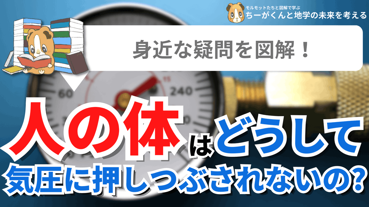 spEarthScience's tweet photo. 【身近な疑問を図解！】人の体はどうして気圧に押しつぶされないの？

中学で気圧について初めて学んだ時。「空気には重さがある」といわれても、全く納得がいきませんでした。普段空気の重さを感じないし、山に登って気圧が低いところに行っても軽くなったとか思わないし…大学生になってようやく分かりました。体の内側から同じ大きさ分の圧力で押し返していたんです！