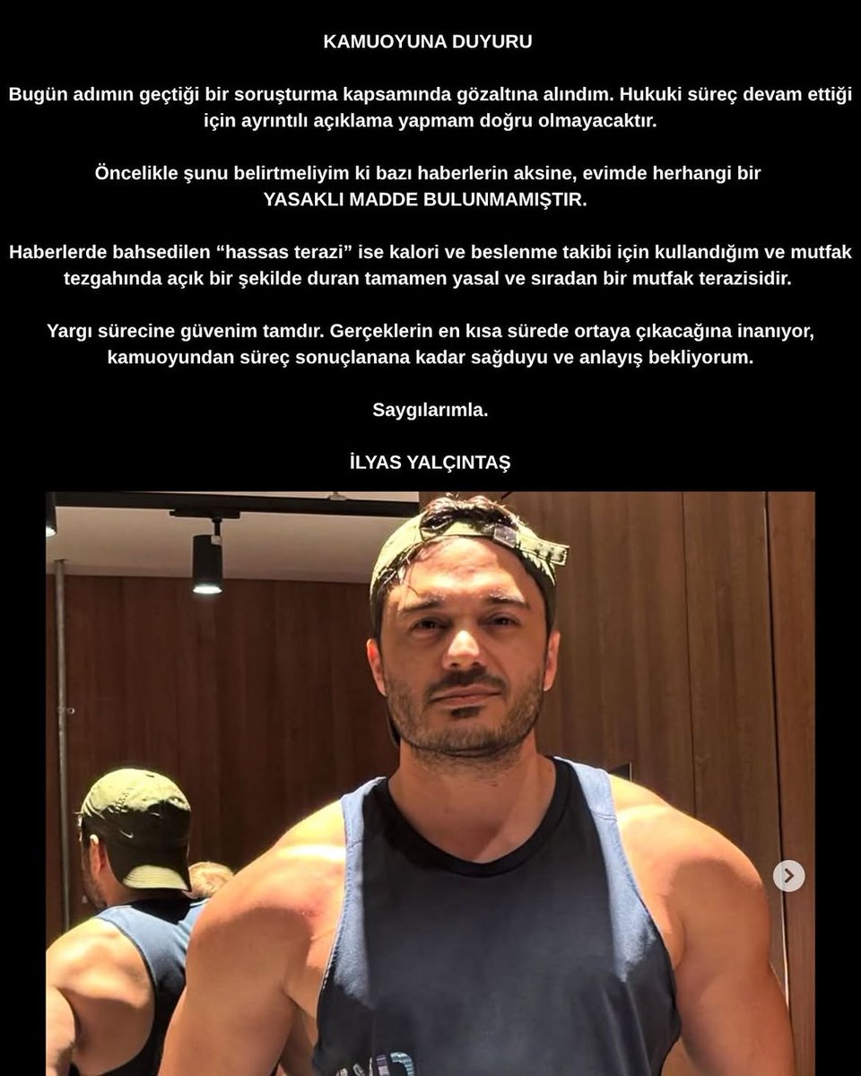 darkwebhaber's tweet photo. İlyas Yalçıntaş: Evimde herhangi bir yasaklı madde bulunmamıştır. 

Bahsedilen "hassas terazi" ise, kalori ve beslenme takibi için kullandığım ve mutfak tezgahında açık bir şekilde duran tamamen yasal ve sıradan bir mutfak terazisidir. https://t.co/vLUyvh3yEE