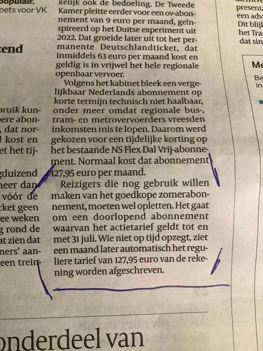 mrsMargreth's tweet photo. Voor de mensen die een goedkoop zomerabonnement bij de #NS hebben, even opletten... het addertje onder het gras. https://t.co/uGafdcX6KL
