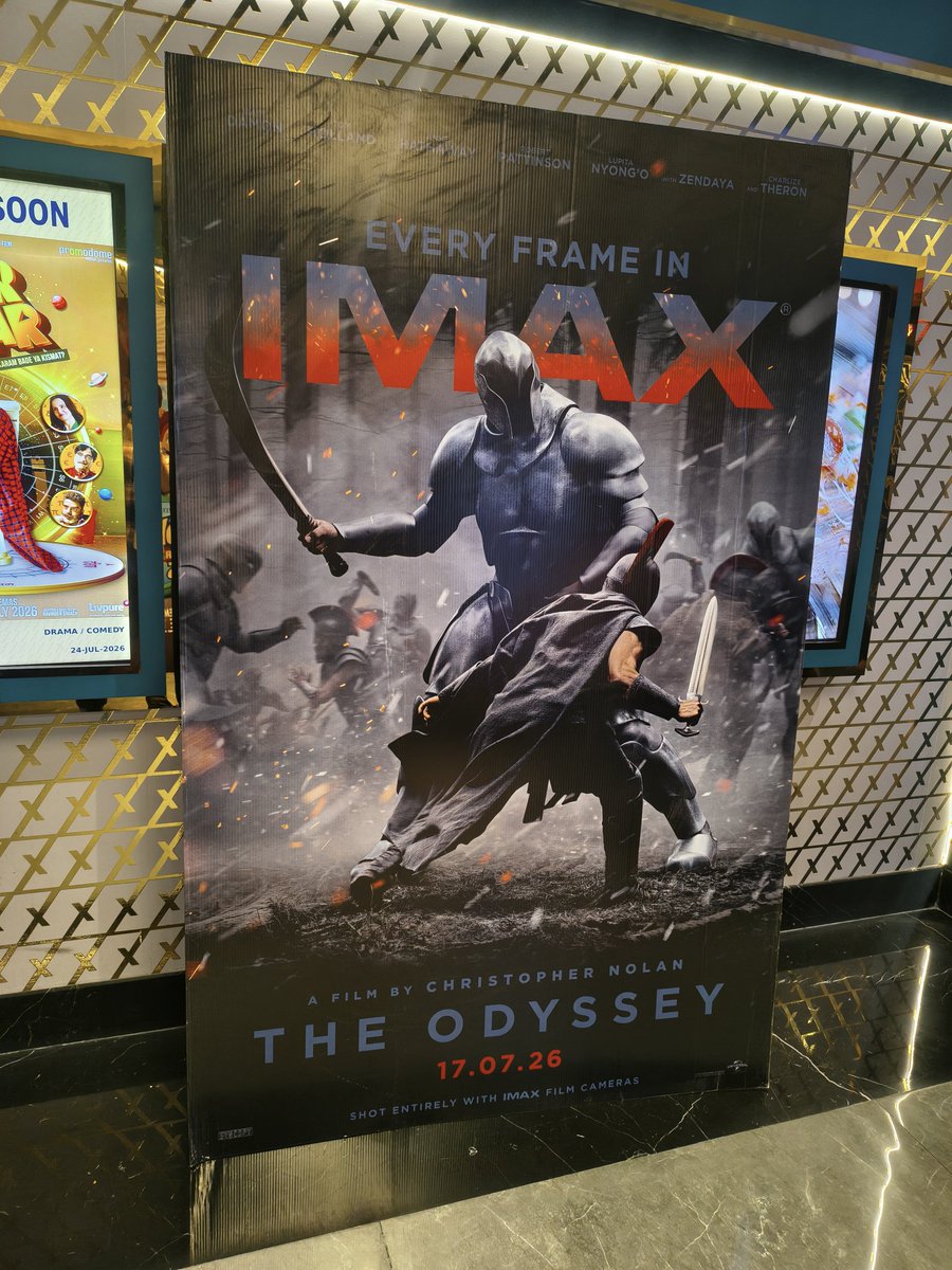 CAGaidhane's tweet photo. Tomorrow at 7am — first screening of the day for #TheOdyssey in IMAX!

Absolute cinematic realism + journeying back through myth and time. Nolan’s epic on the big screen is everything I’ve dreamed of. Let’s go! 🍿✨
#ChristopherNolan #IMAX #DefyTheGods #Nolan https://t.co/PT1PiYIkiI