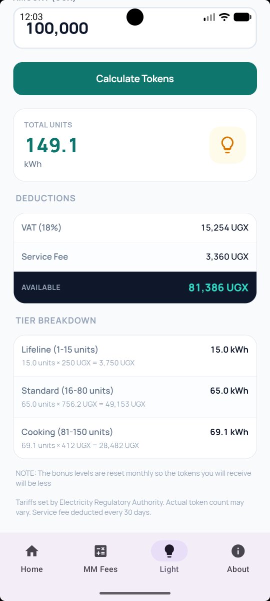 ssmusoke's tweet photo. The second app was a reboot of a utility calculator now expanded from just #MobileMoney fees to @UEDCLTD light token purchase estimates with the team at @klztech 

https://t.co/igkPP1yCgx

#UtilityApps https://t.co/i6Mc89asV0