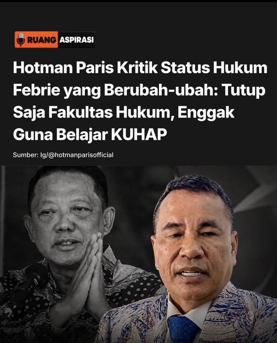 Pupufafa1's tweet photo. Yg gk dipelajari dlm fakultas hukum adalah fakta bhw ada lobi2 elit dlm peristiwa hukum besar di republik ini

Kadang penyidik pusing krn dpt tekanan dr atasan, atasannya puyeng krn dpt tlp dr jenderal abcd https://t.co/FL3QVaBYIh