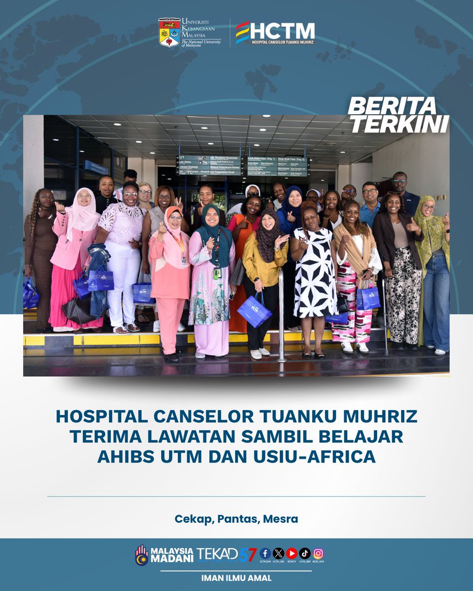 hctm_ukm's tweet photo. HCTM, UKM hari ini menerima Lawatan Sambil Belajar daripada (AHIBS UTM) dengan kerjasama USIU-Africa pada 16 Julai 2026, jam 10.00 pagi tadi. 

Berita penuh: https://t.co/Po0hwPZk5t

#HCTM #UKM #CekapPantasMesra https://t.co/P989JZAj0X