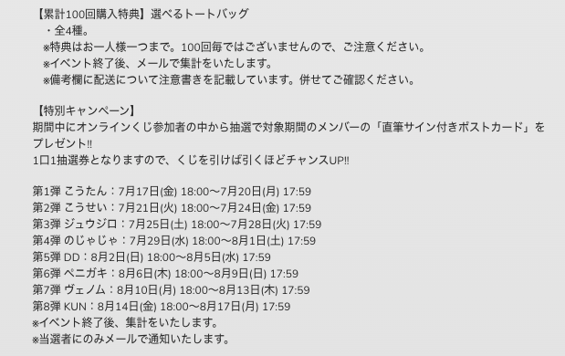 KUSくじライブ の商品ラインナップ / くじライブにて登場する商品の