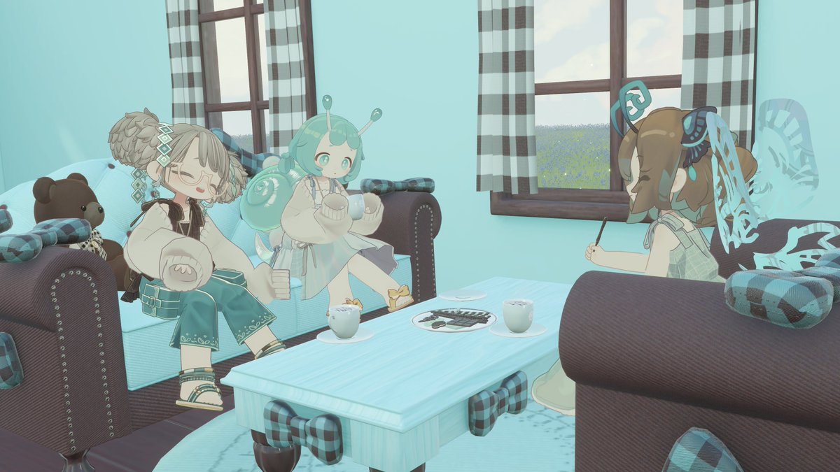 ch0c0h's tweet photo. めちゃめちゃかわいいチョコミントカラーのお部屋🤎🩵
フレンドさんとまったりしたりチョコミントに囲まれて撮影したりいろんな楽しみ方ができるワールドです！
ぜひ遊びに行ってみてください🍫🌱

#まめふれんず https://t.co/xUcoxf3o9u