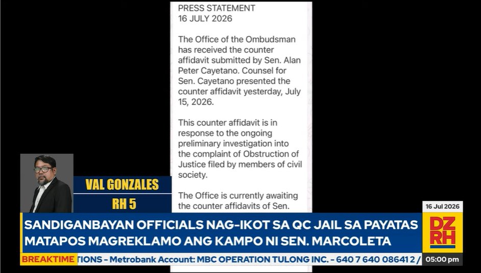 dzrhnews's tweet photo. Counter affidavit ni Sen. Alan Peter Cayetano tungkol sa kaso ng pagtakas ni Sen. Bato dela Rosa sa Senado natanggap na ng Ombudsman | @dzrh5 Val Gonzales, DZRH News
#Breaktime
WATCH: https://t.co/FzGgX7s6zw https://t.co/AjwCBltkK6