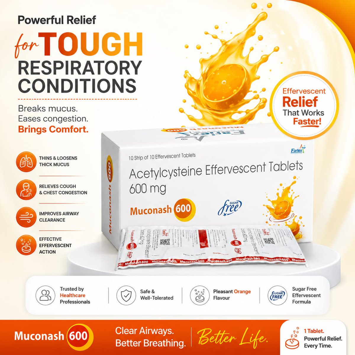 farlexpharma's tweet photo. 🚀 New Launch
Introducing Muconash 600 (Acetylcysteine Effervescent Tablets 600 mg) — formulated to support effective mucus clearance and help improve breathing comfort in patients with respiratory conditions.
#NewLaunch #Acetylcysteine #RespiratoryCare #EffervescentTablets https://t.co/jUuimyik5C