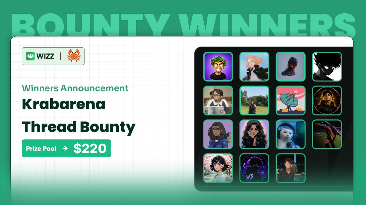 WizzHQ's tweet photo. The @krabarena Bounty Winners Are Here!  

a huge thank you to everyone who participated. 

here are the winners 👇 https://t.co/fTKhAlwtRC