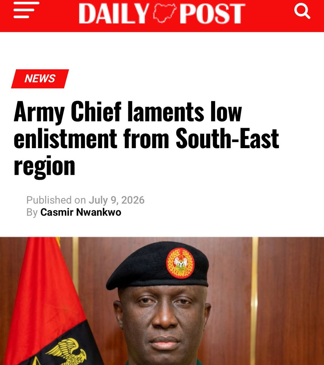 AloyEjimakor's tweet photo. The reluctance of Igbo youths to enlist in the Nigerian armed forces is not a deficit of valor, but a calculated refusal to serve an institution they deeply mistrust. Historically and presently, Ndigbo face systematic marginalization within an ethnically unbalanced leadership structure in Nigeria’s security services.

More critically, the armed forces are repeatedly weaponized against Ndigbo in times of crisis. The trauma of the 1967 army massacres of Ndigbo in the North remain an unhealed wound, constantly reopened by modern atrocities targeting youths suspected of IPOB ties, such as the state-sanctioned violence at Nkpor, the Aba prayer ground, Obigbo, the Trump victory rally in Port Harcourt, and many others.

Furthermore, these youths are deeply appalled by the integration of "repentant" Boko Haram terrorists into the military. To ask them to bleed under a biased command, alongside former terrorists, is a compromise of dignity they refuse to make.

So, their reluctance to enlist is not cowardice. Instead, it is a quiet, powerful protest against an institution that has often betrayed Ndigbo.